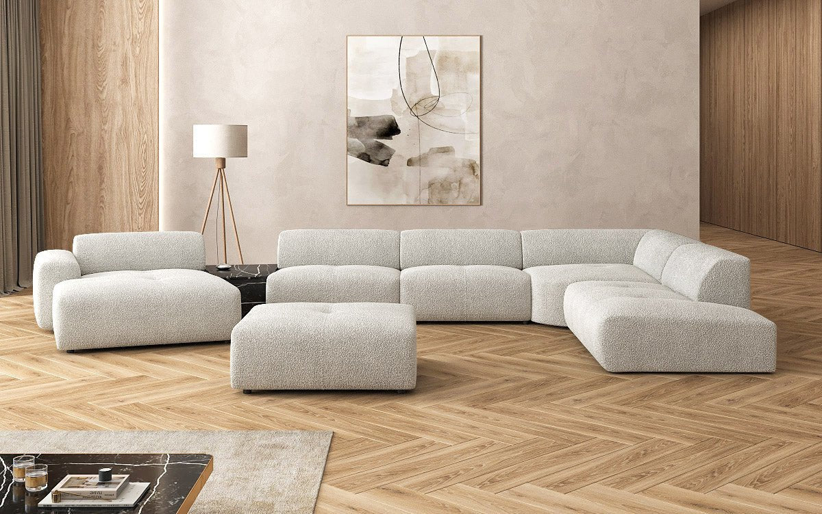 Designer woonlandschap Calm met bijzetkruk in Bouclé