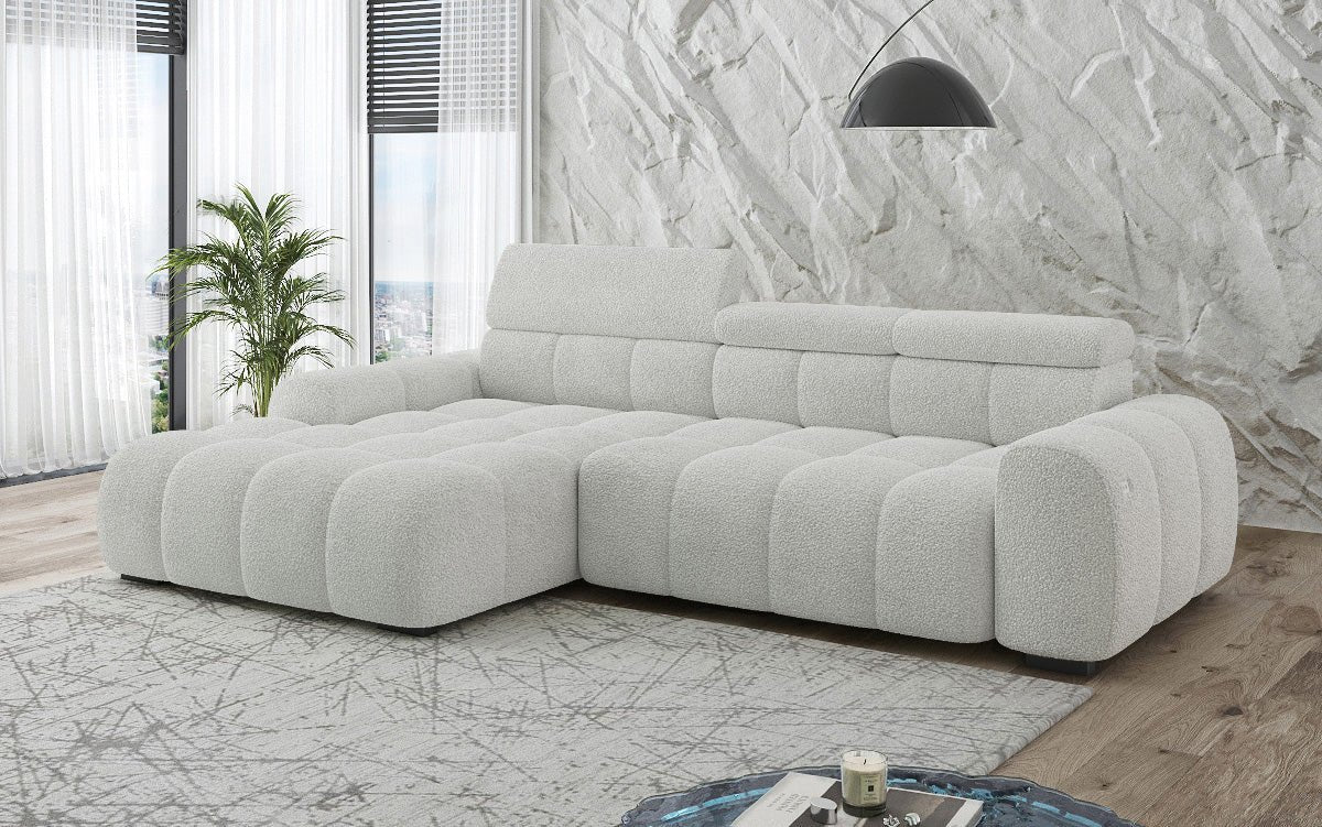 Designer Sofa Elaro L mit elektrischer Sitzerweiterung in Bouclé