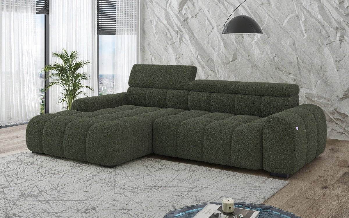 Designer Sofa Elaro L mit elektrischer Sitzerweiterung in Bouclé