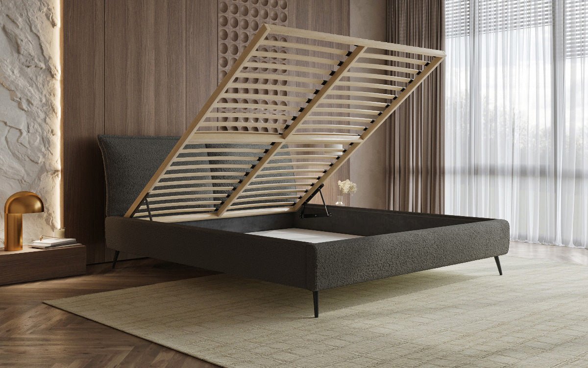 Designer Upholstered Bed Zoe Bouclé with Storage
