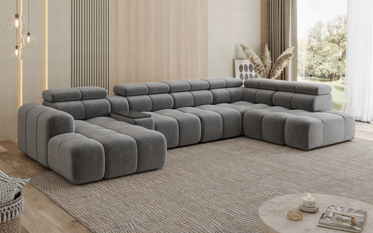 Designersofa woonlandschap Mia met elektrische zitverlenging in Chenille