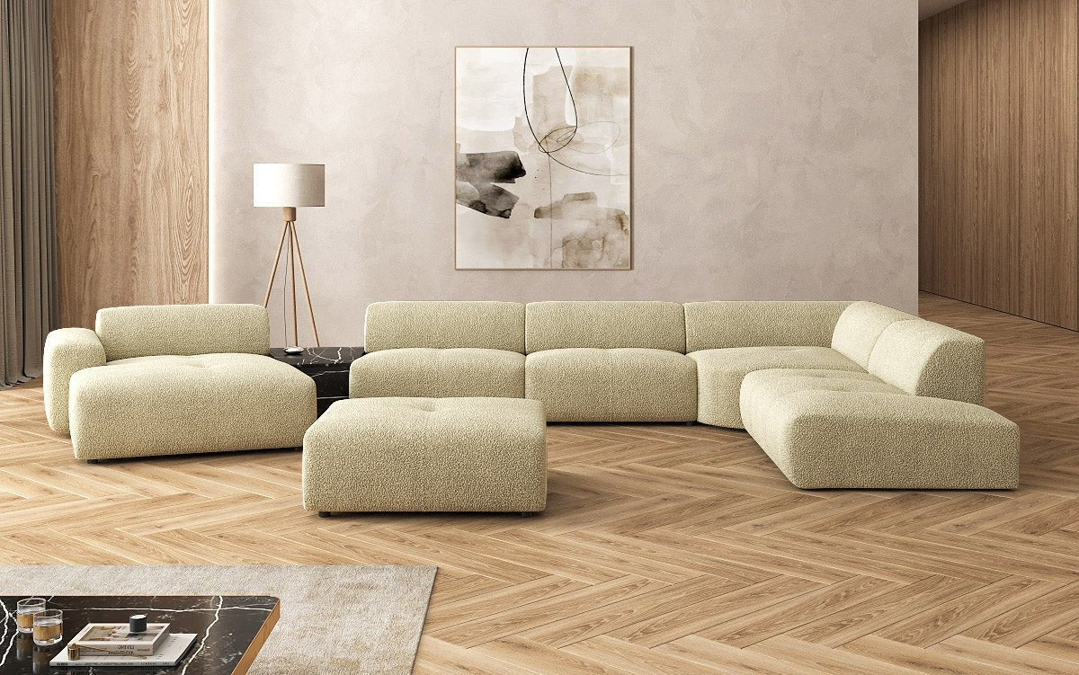 Designer woonlandschap Calm met bijzetkruk in Bouclé