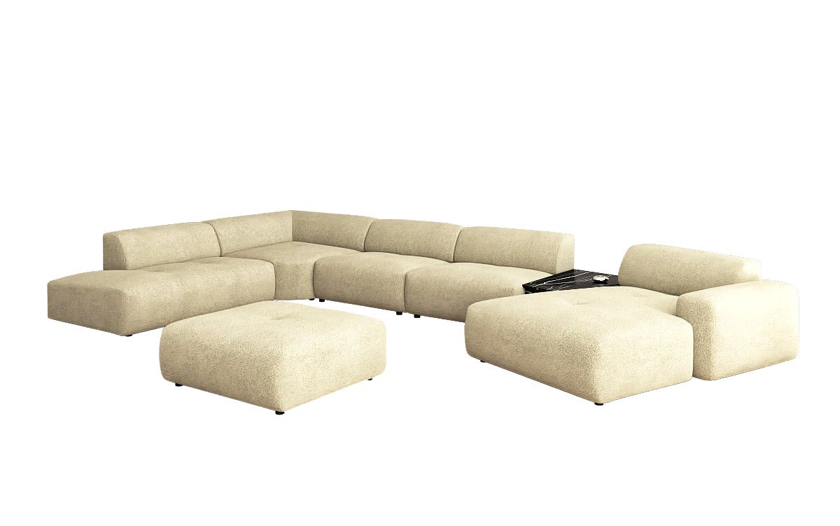 Designer woonlandschap Calm met bijzetkruk in Bouclé