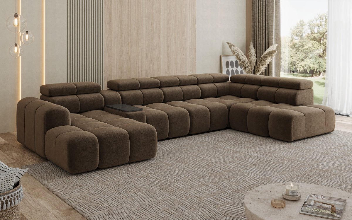 Designersofa woonlandschap Mia met elektrische zitverlenging in Chenille