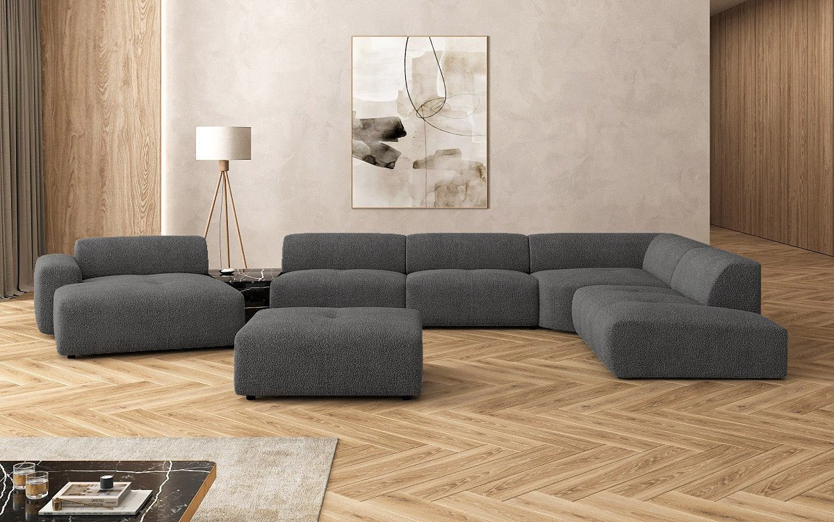 Designer woonlandschap Calm met bijzetkruk in Bouclé