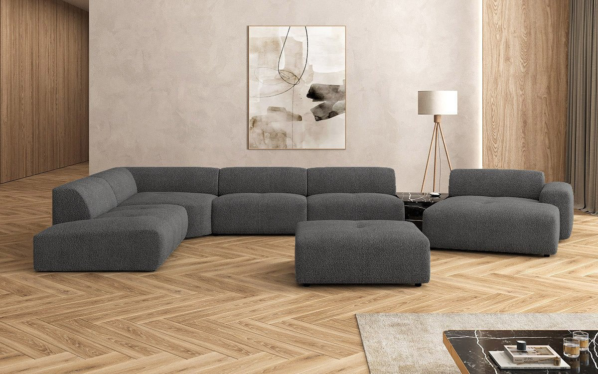 Designer woonlandschap Calm met bijzetkruk in Bouclé