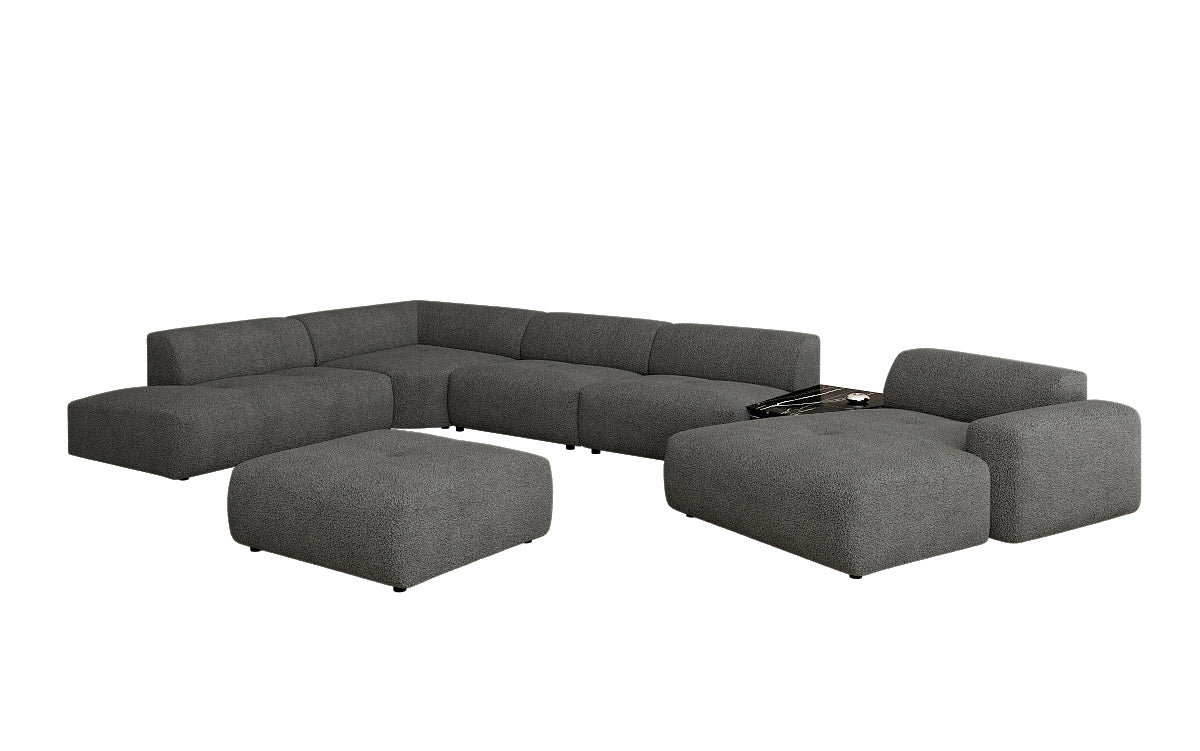 Designer woonlandschap Calm met bijzetkruk in Bouclé