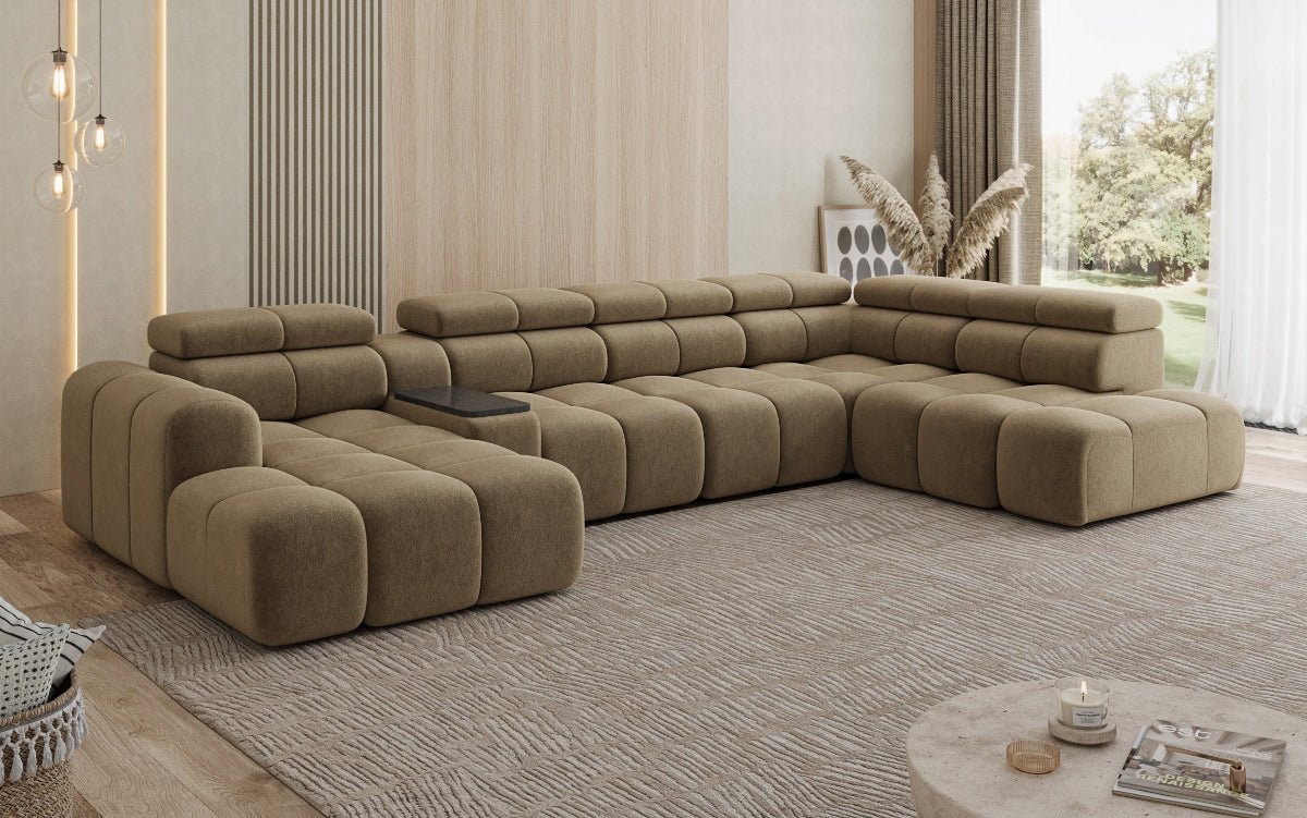Designersofa woonlandschap Mia met elektrische zitverlenging in Chenille