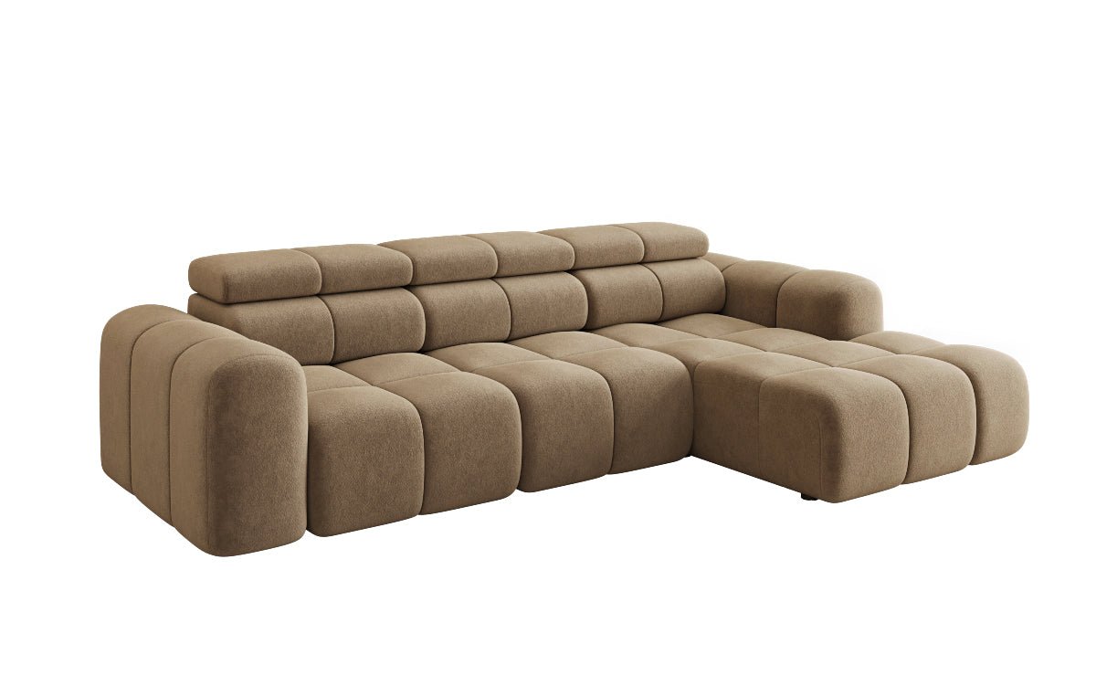 Designersofa Mia L met elektrische zitverlenging in Chenille