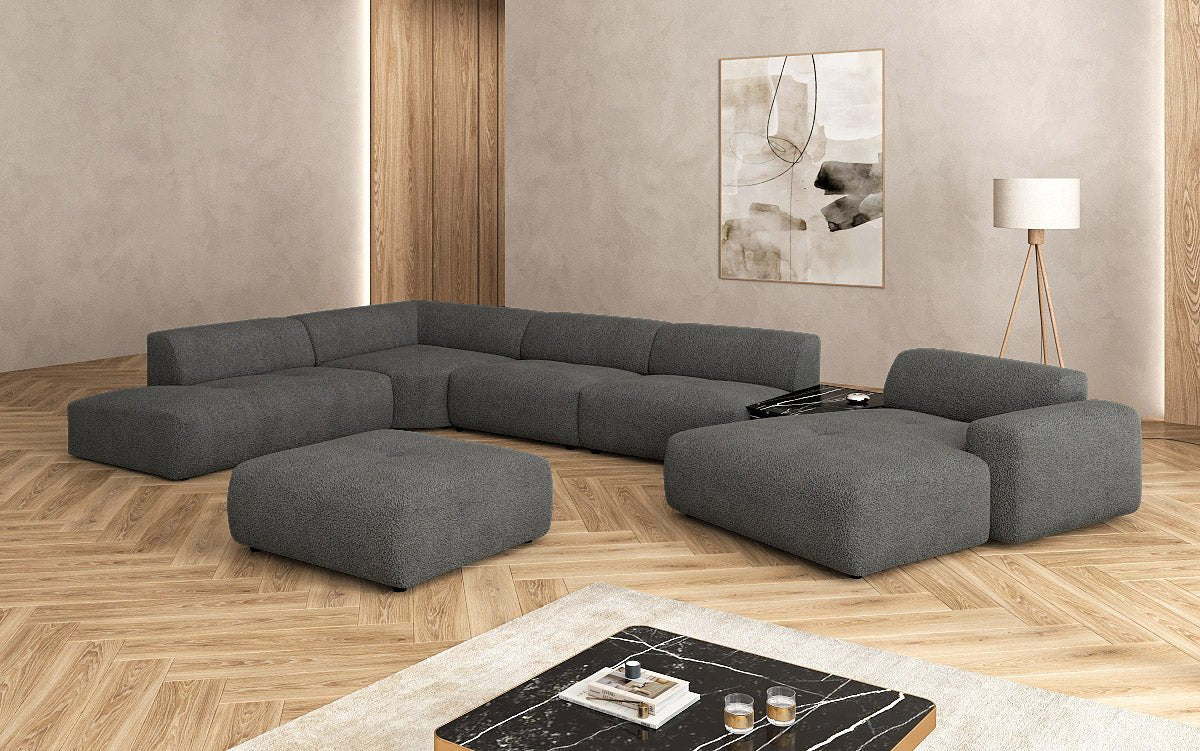 Designer woonlandschap Calm met bijzetkruk in Bouclé