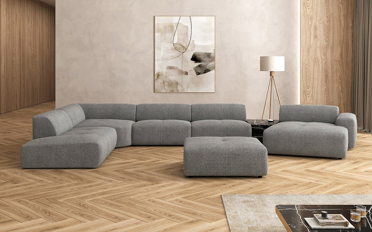 Designer woonlandschap Calm met bijzetkruk in Bouclé