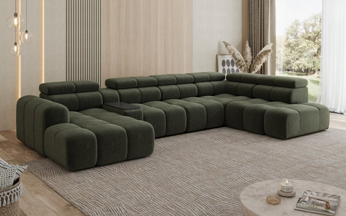 Designersofa woonlandschap Mia met elektrische zitverlenging in Chenille