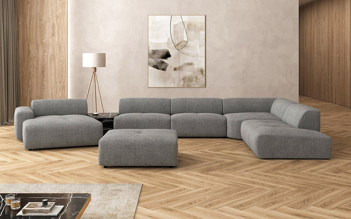 Designer woonlandschap Calm met bijzetkruk in Bouclé