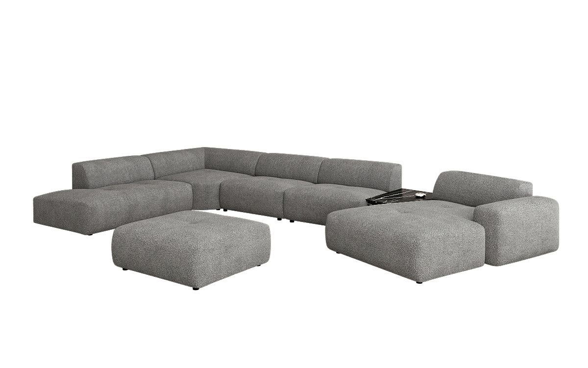 Designer woonlandschap Calm met bijzetkruk in Bouclé