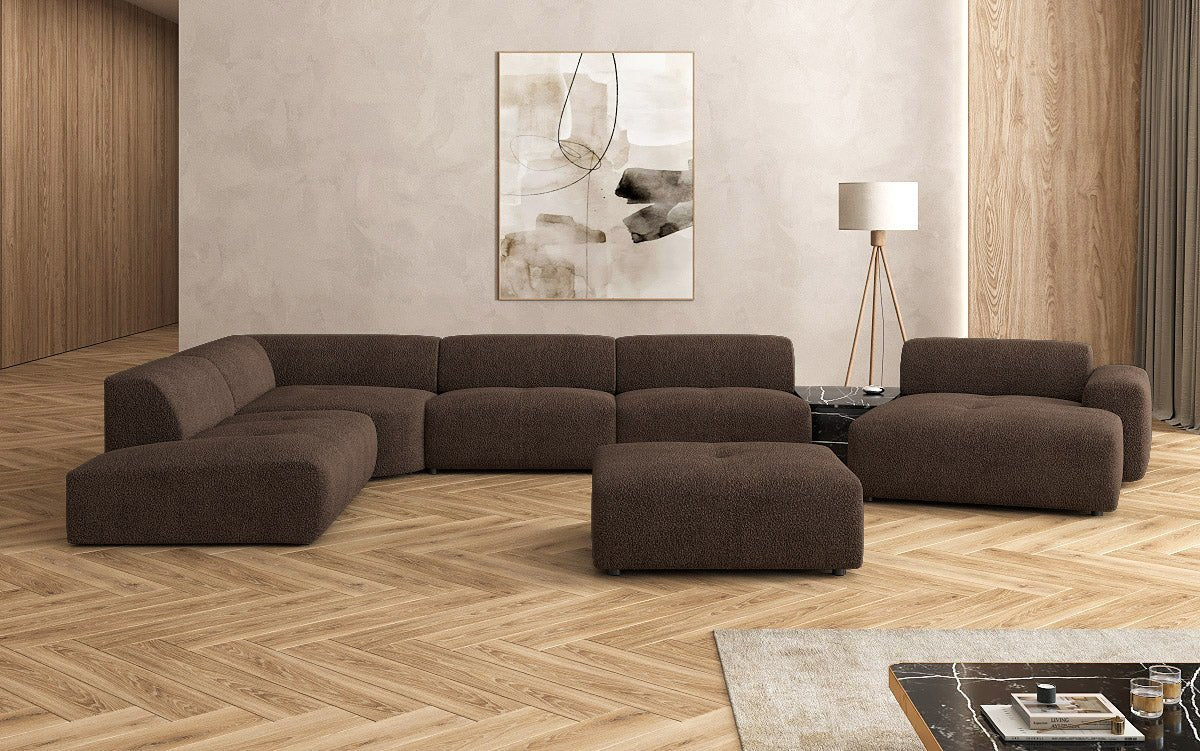 Designer woonlandschap Calm met bijzetkruk in Bouclé