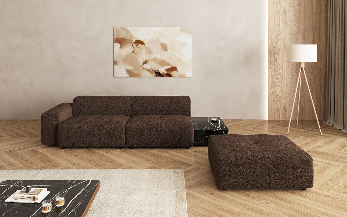 Canapé design Calm 3 places avec pouf d'appoint et table d'appoint en Bouclé
