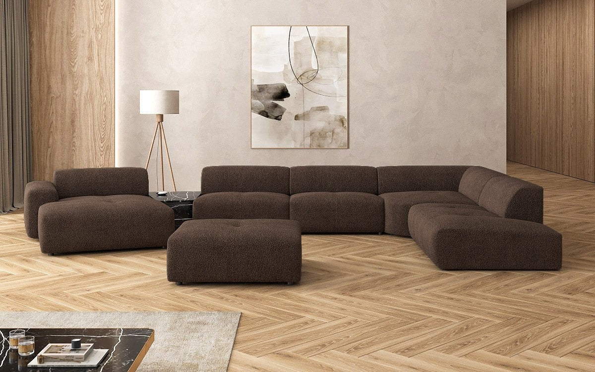 Designer woonlandschap Calm met bijzetkruk in Bouclé