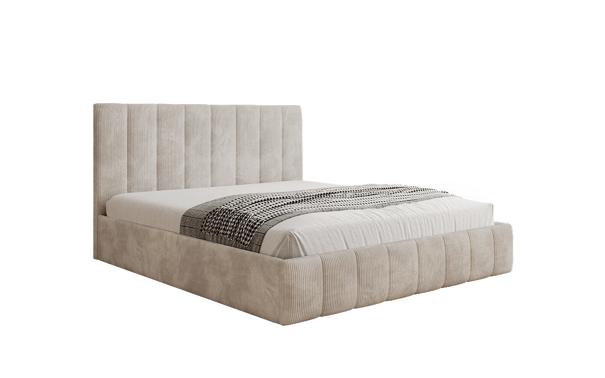 Designer gestoffeerd bed Mila in Ribstof met opbergruimte