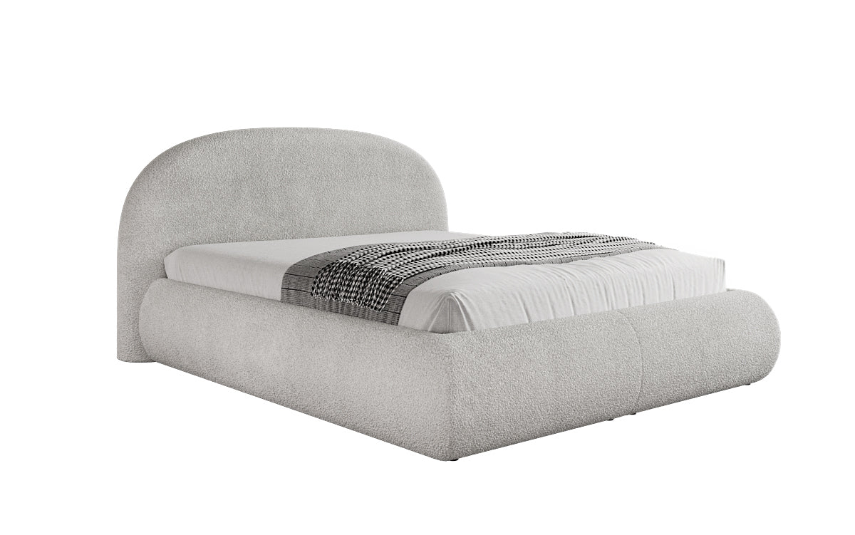 Designer Polsterbett Loop in Teddy Bouclé mit Stauraum