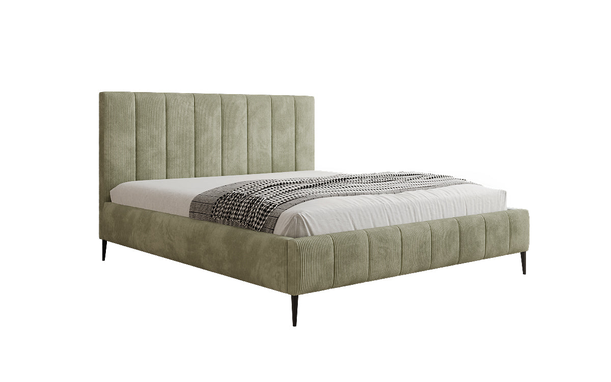Designer gestoffeerd bed Astrid in Ribstof met opbergruimte