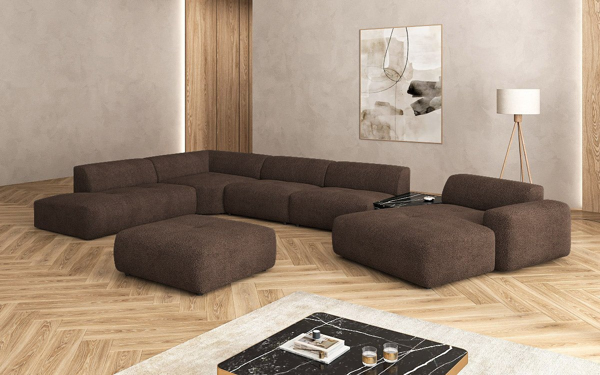 Designer woonlandschap Calm met bijzetkruk in Bouclé