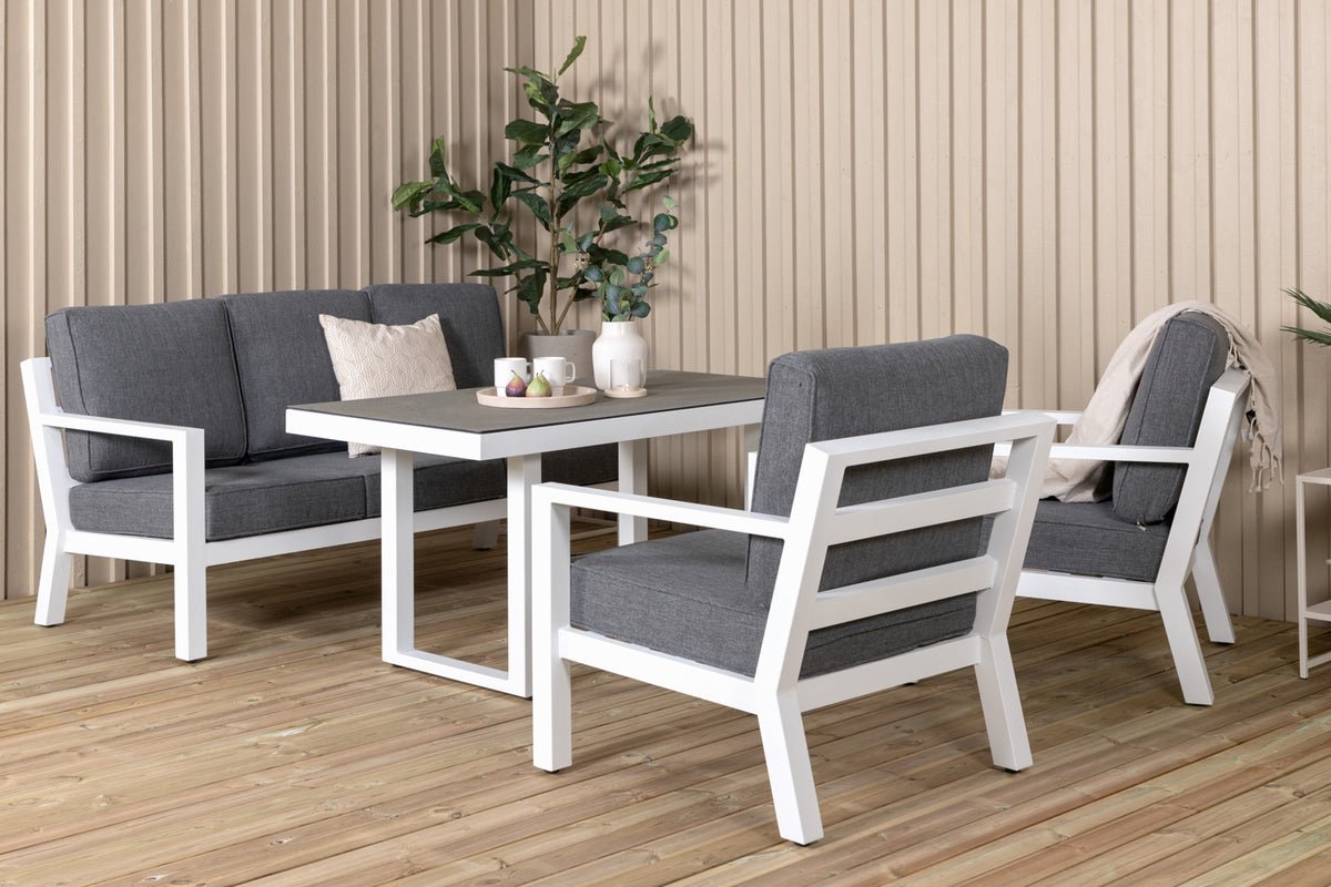 Tuin loungeset Jenni – in Wit & Grijs met glasplaat
