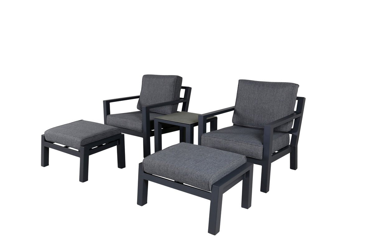 Ensemble lounge de jardin Tavira – ensemble de 5 fauteuils d'extérieur en Noir