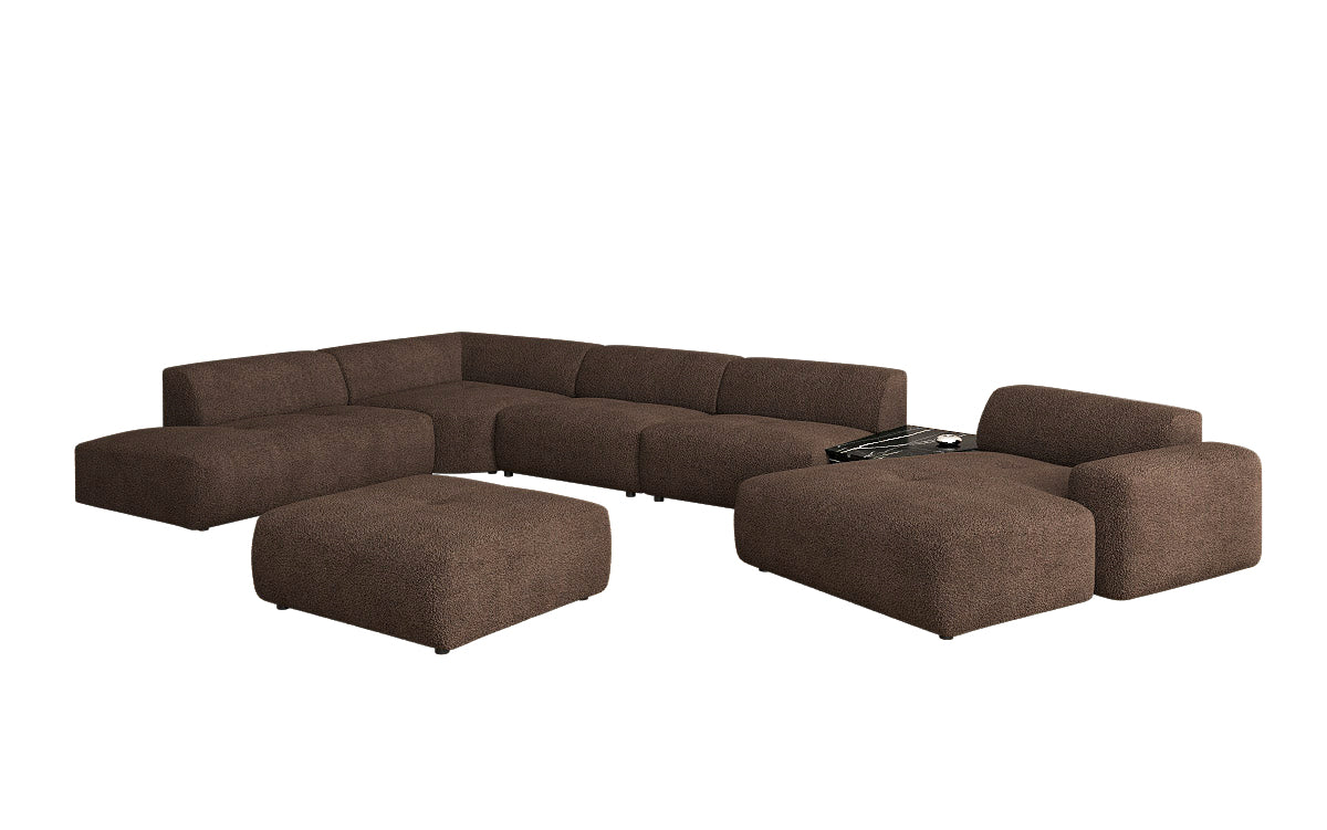 Designer woonlandschap Calm met bijzetkruk in Bouclé