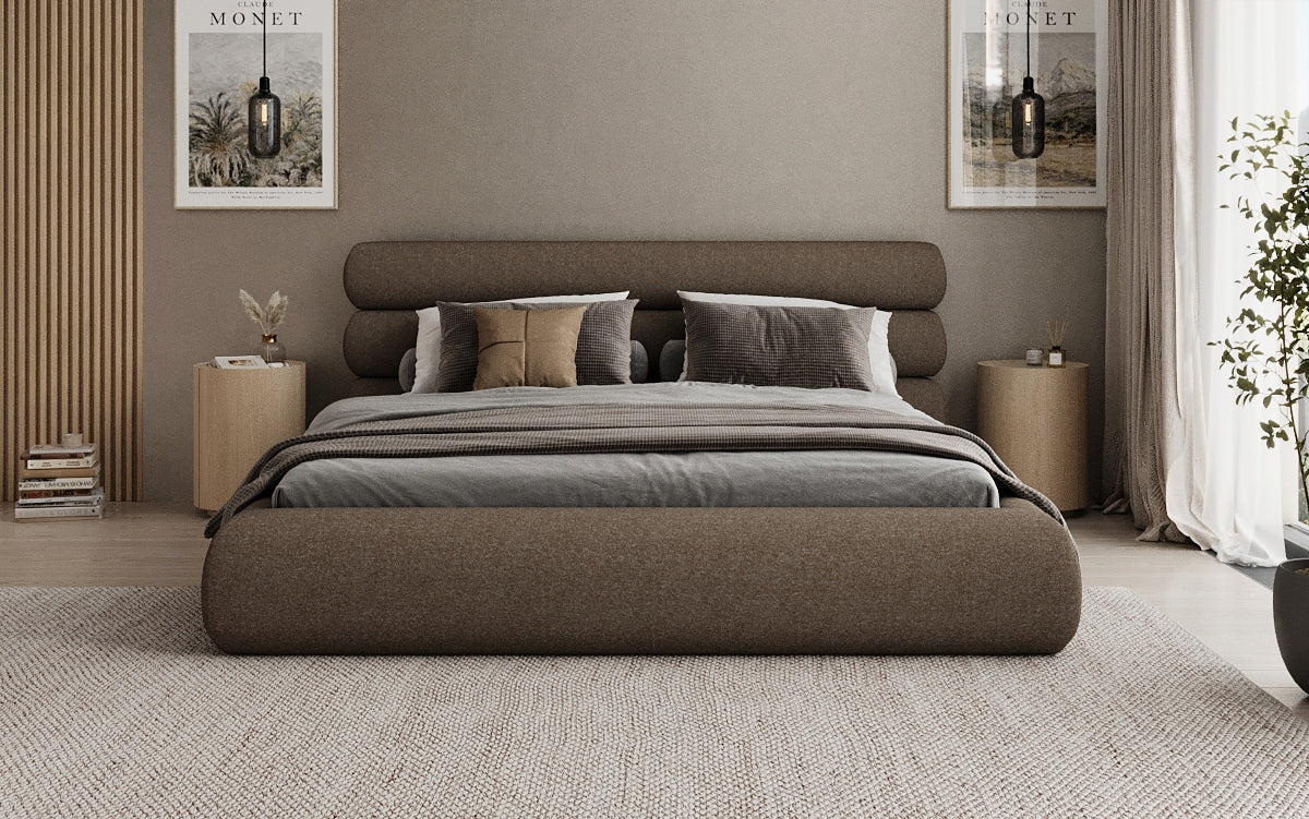 Designer Polsterbett Joline in Strukturstoff mit Stauraum