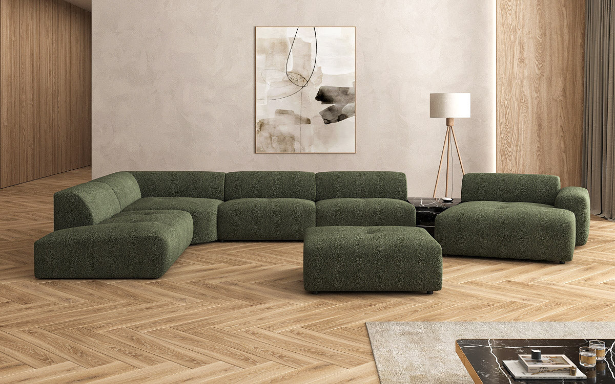 Designer woonlandschap Calm met bijzetkruk in Bouclé