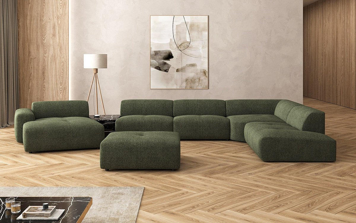 Designer woonlandschap Calm met bijzetkruk in Bouclé