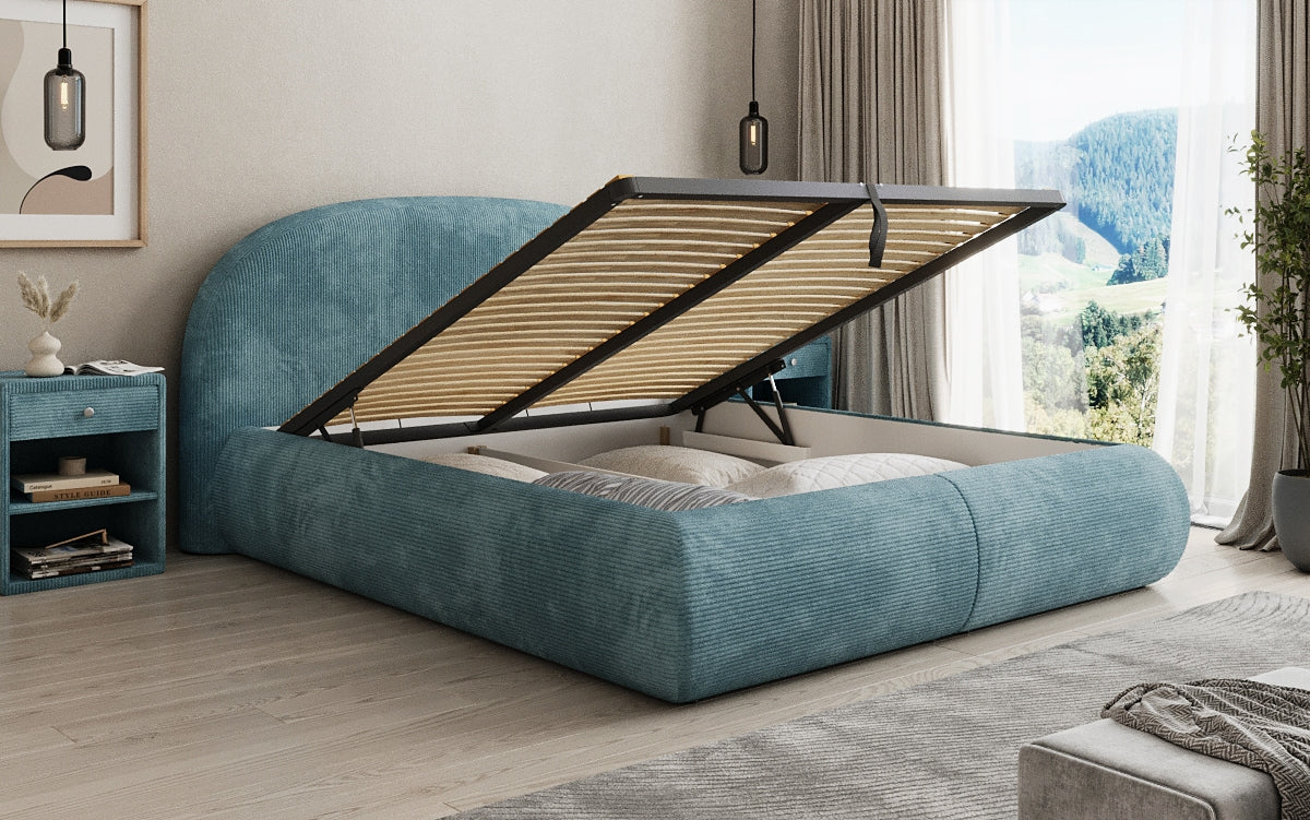 Designer Polsterbett Loop in Cord mit Stauraum