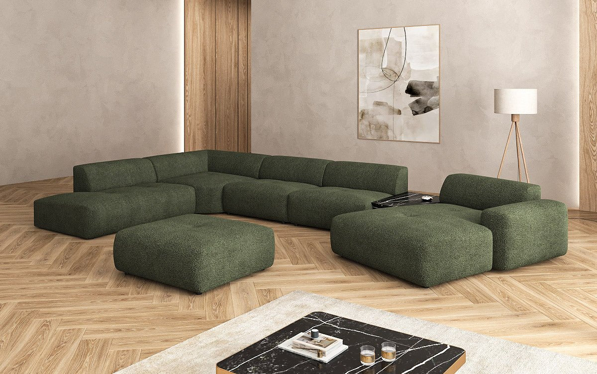 Designer woonlandschap Calm met bijzetkruk in Bouclé