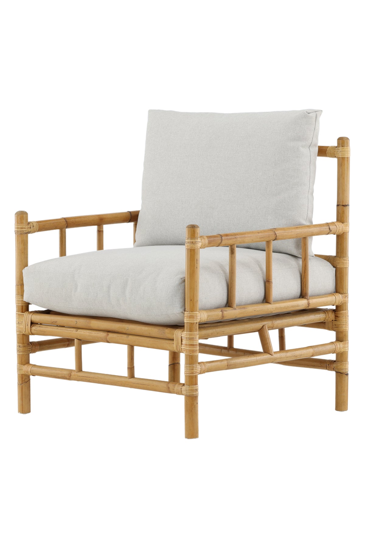 Fauteuil Bamboo - en bambou et rotin avec coussin gris clair