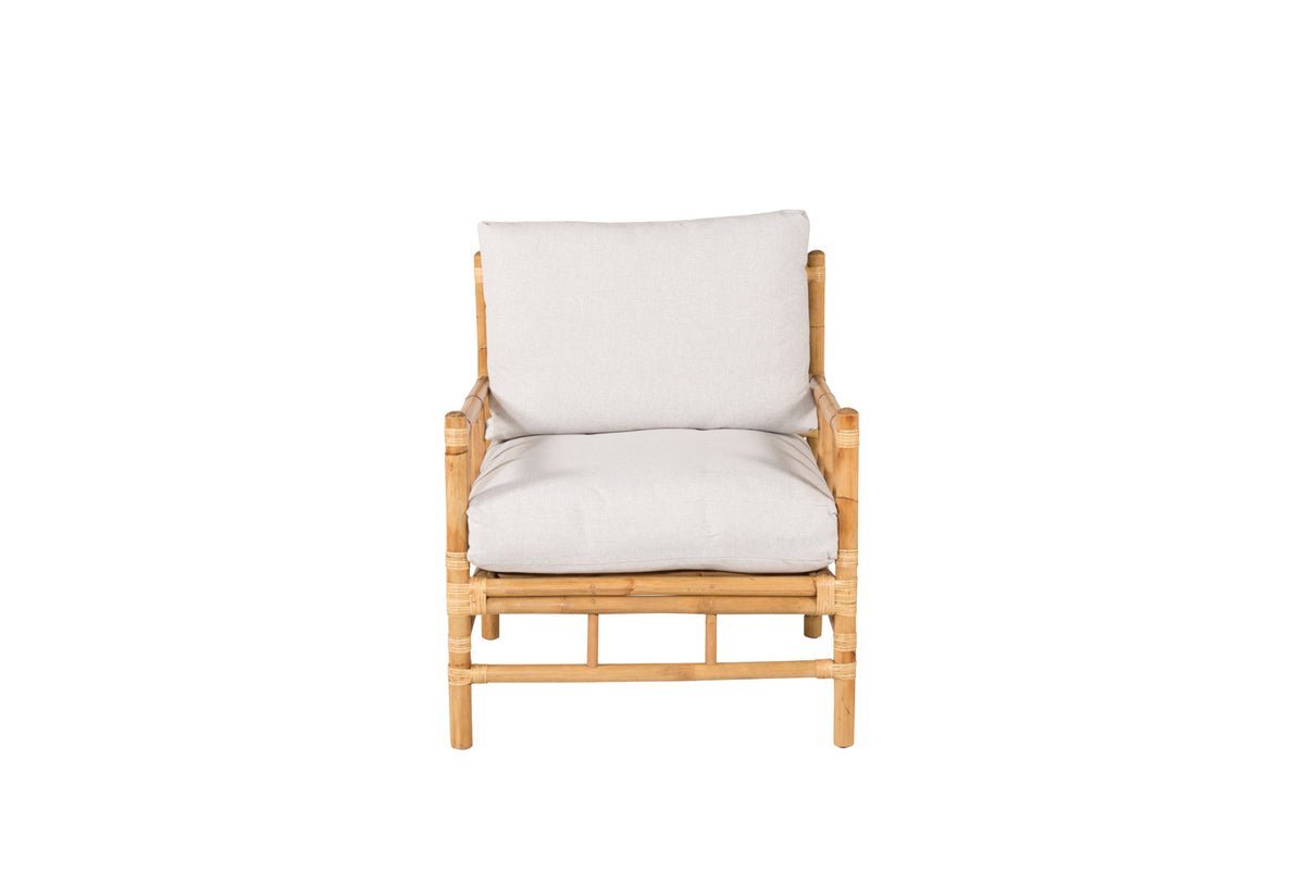 Fauteuil Bamboo - en bambou et rotin avec coussin gris clair