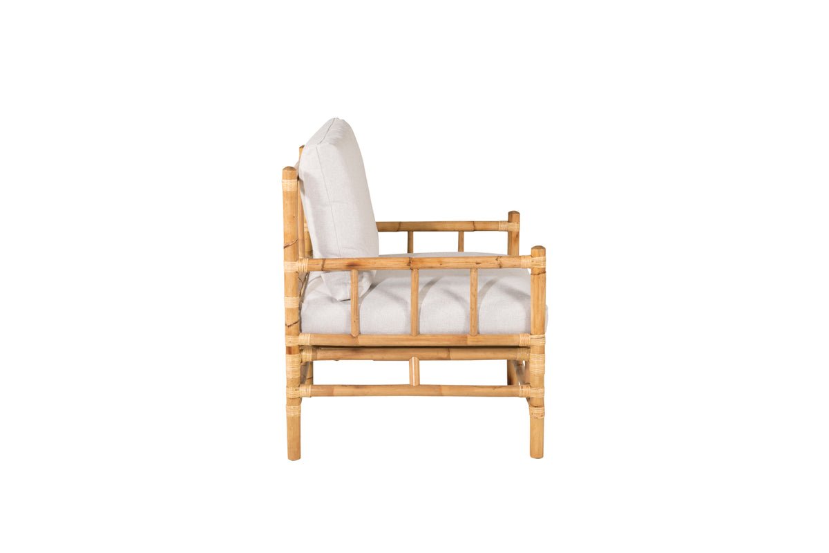 Fauteuil Bamboo - en bambou et rotin avec coussin gris clair