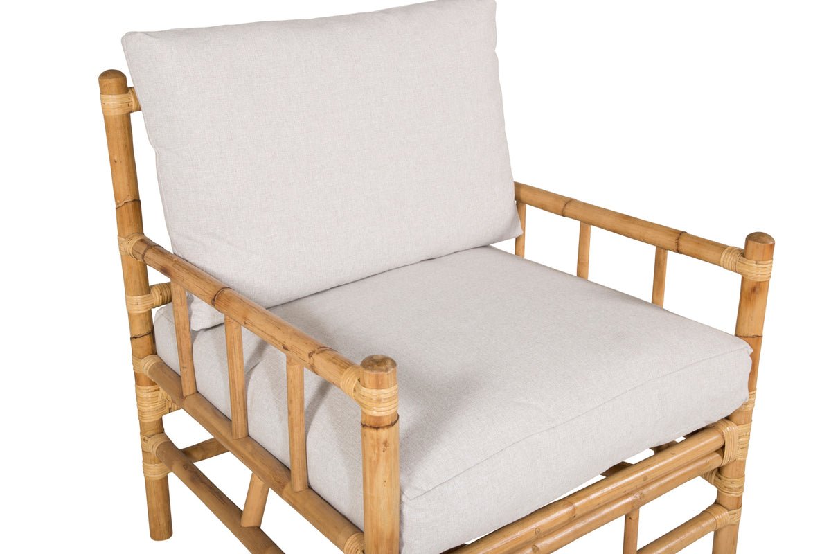 Fauteuil Bamboo - en bambou et rotin avec coussin gris clair