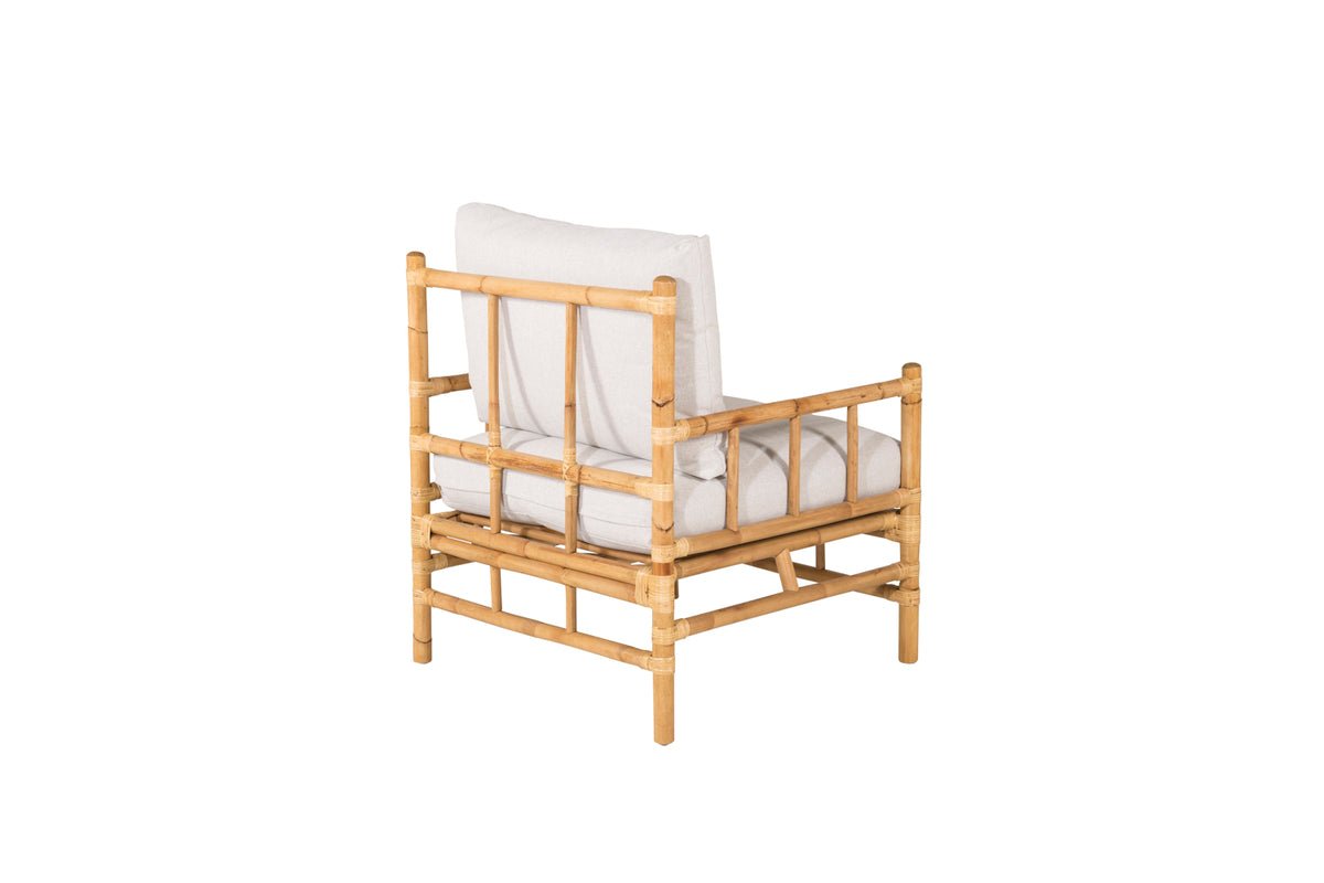 Fauteuil Bamboo - en bambou et rotin avec coussin gris clair