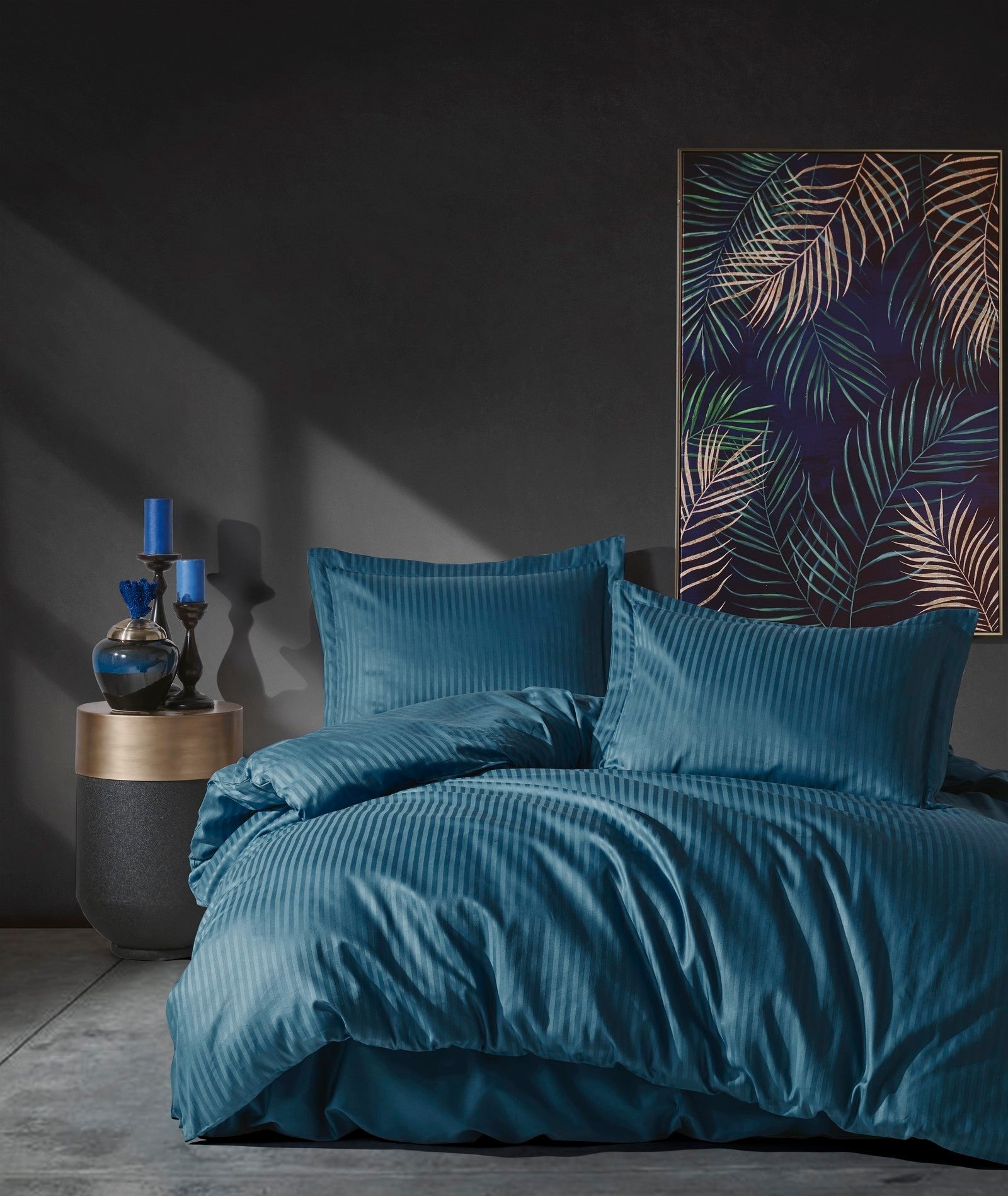 Premium Satijn Beddengoedset Streep Blauw