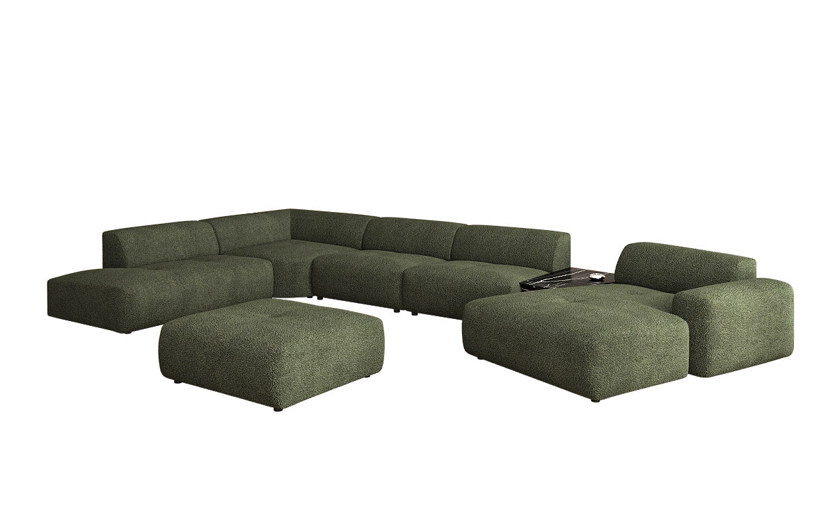 Designer woonlandschap Calm met bijzetkruk in Bouclé