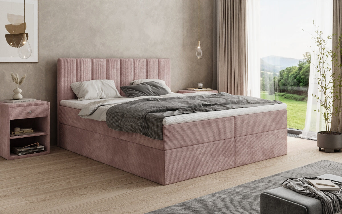 Lit boxspring Sofia en Côtelé avec espace de rangement