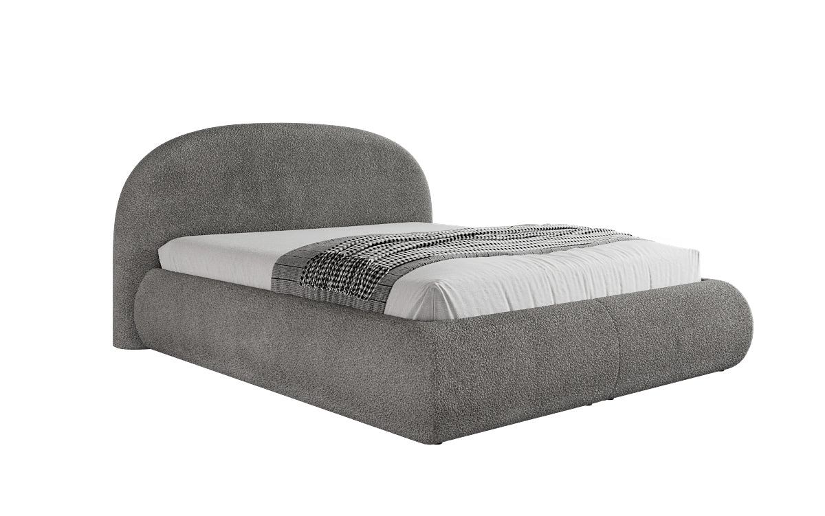 Designer Polsterbett Loop in Teddy Bouclé mit Stauraum