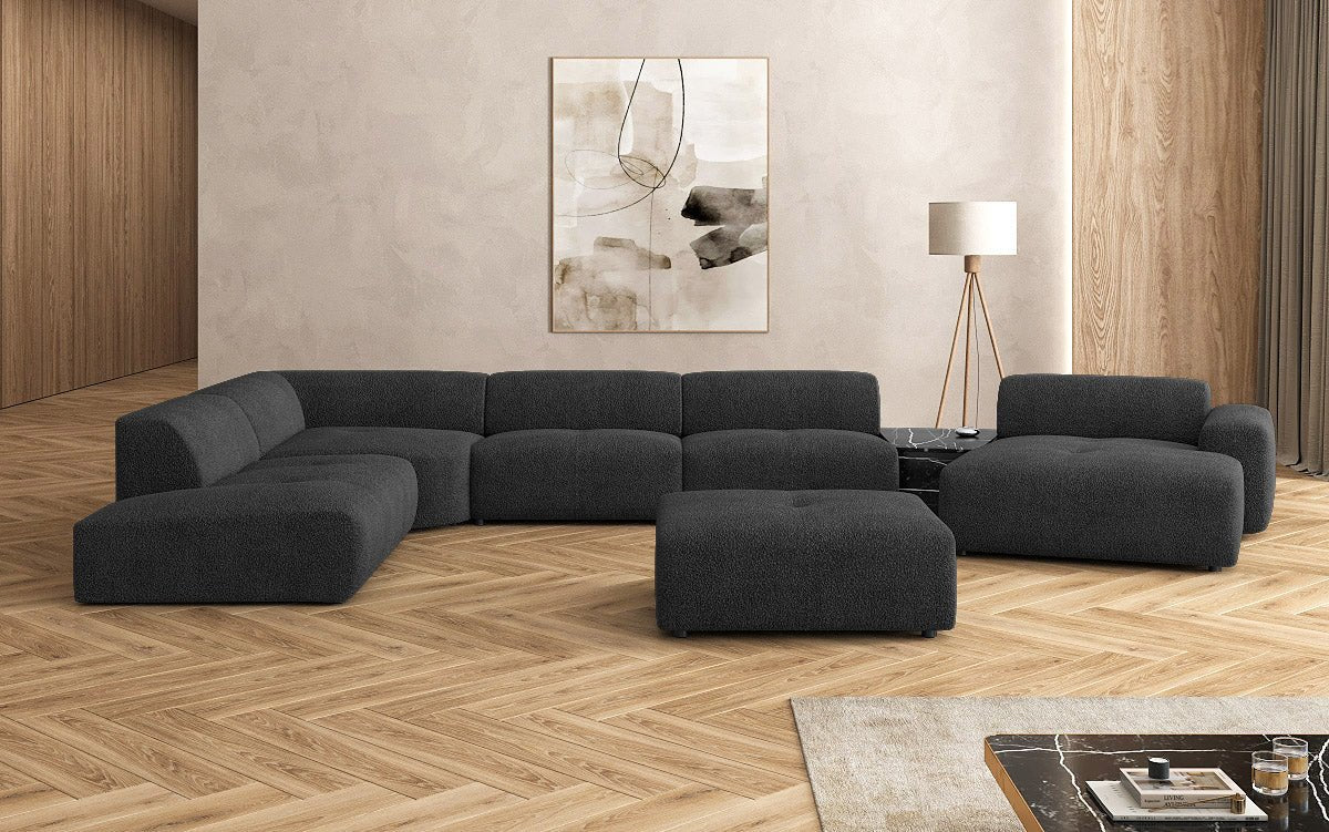 Designer woonlandschap Calm met bijzetkruk in Bouclé