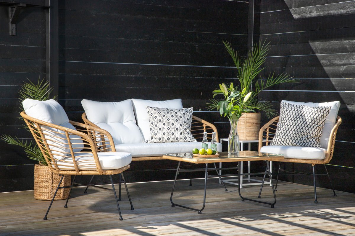 Tuin Loungeset Raina – 4-delige set met glazen blad & kussens