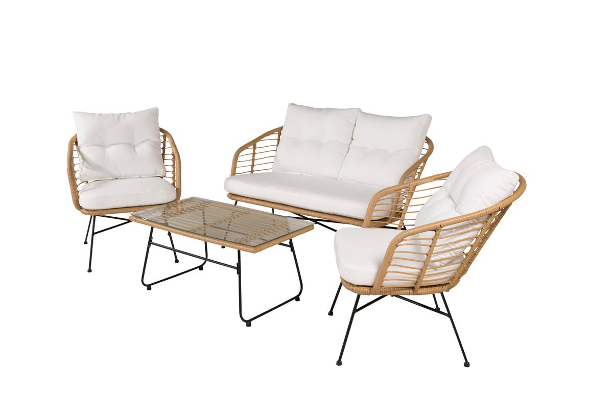 Tuin Loungeset Raina – 4-delige set met glazen blad & kussens