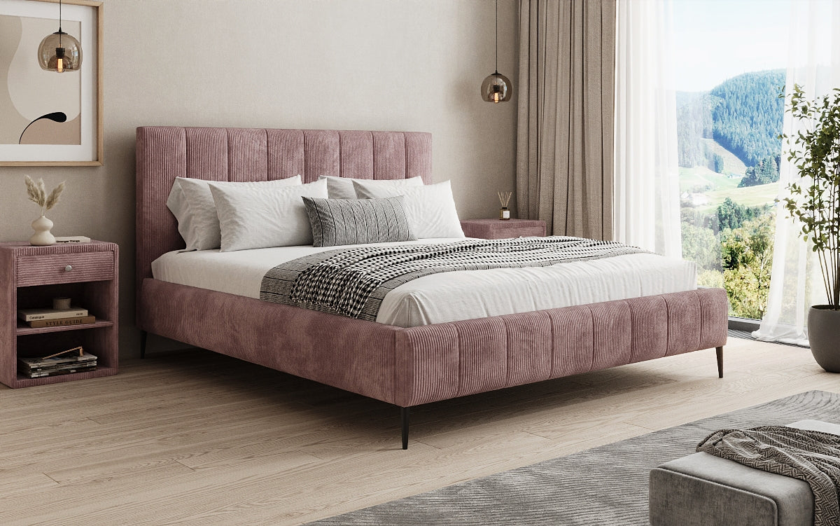 Designer gestoffeerd bed Astrid in Ribstof met opbergruimte
