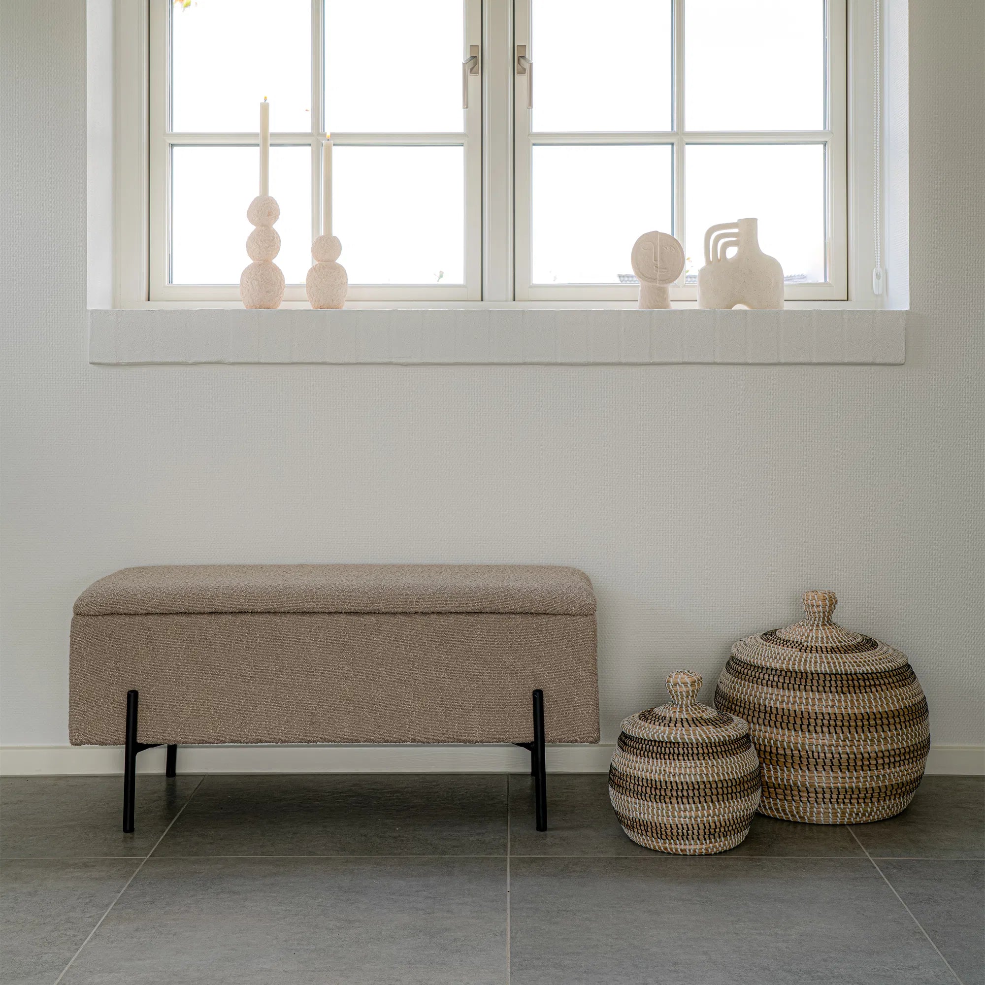 Sitzbank Lora Bouclé Beige met opbergruimte