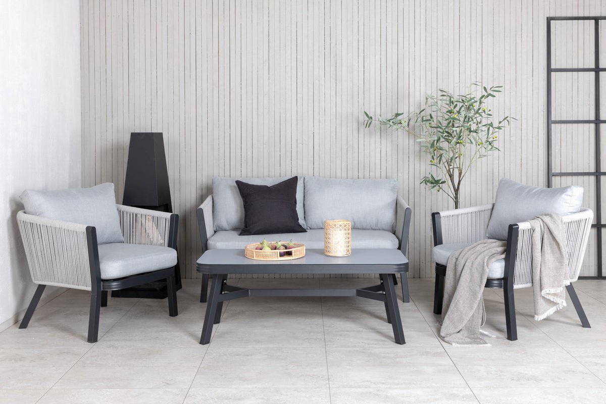 Garten Loungeset Mira – 4-teiliges Set mit grauer Glasplatte