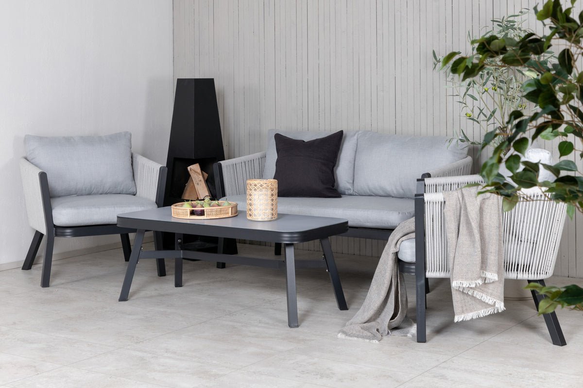 Ensemble lounge de jardin Mira – ensemble 4 pièces avec plateau en verre gris
