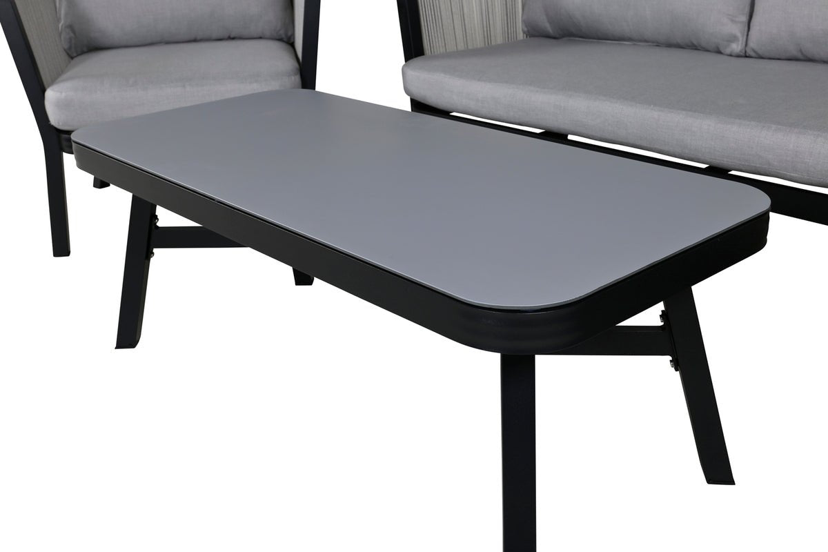 Ensemble lounge de jardin Mira – ensemble 4 pièces avec plateau en verre gris